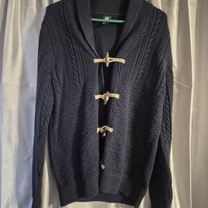 H&M Dark Blue Men's Cardigan with Toggle Closures